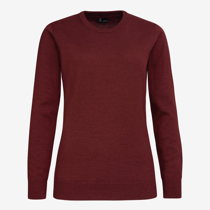 TOM FYFE Merino Damen Crewneck Rundhals-Pullover in Bordeaux, Hollowman-Frontansicht 