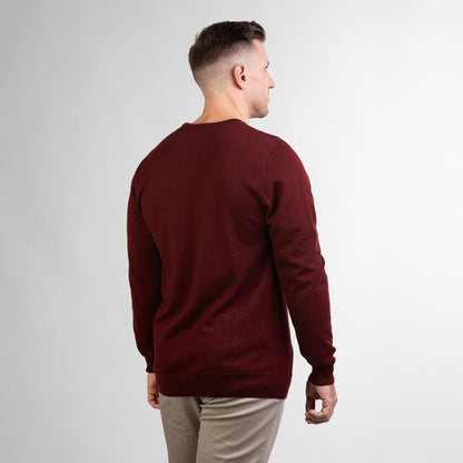 TOM FYFE Merino Herren Crewneck Rundhals-Pullover in Bordeaux, Rückansicht 