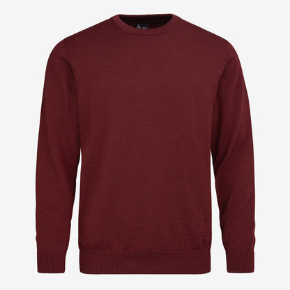 TOM FYFE Merino Herren Crewneck Rundhals-Pullover in Bordeaux, Hollowman-Frontansicht 