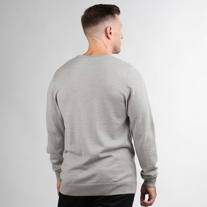 TOM FYFE Merino Herren Crewneck Rundhals-Pullover in Gray Melange, Rückansicht 