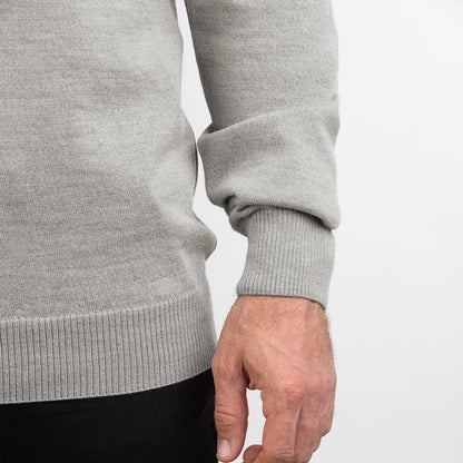 TOM FYFE Merino Herren Crewneck Rundhals-Pullover in Gray Melange, zweite Detailaufnahme des Materials 