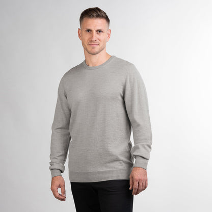 TOM FYFE Merino Herren Crewneck Rundhals-Pullover in Gray Melange, zweite Frontansicht 