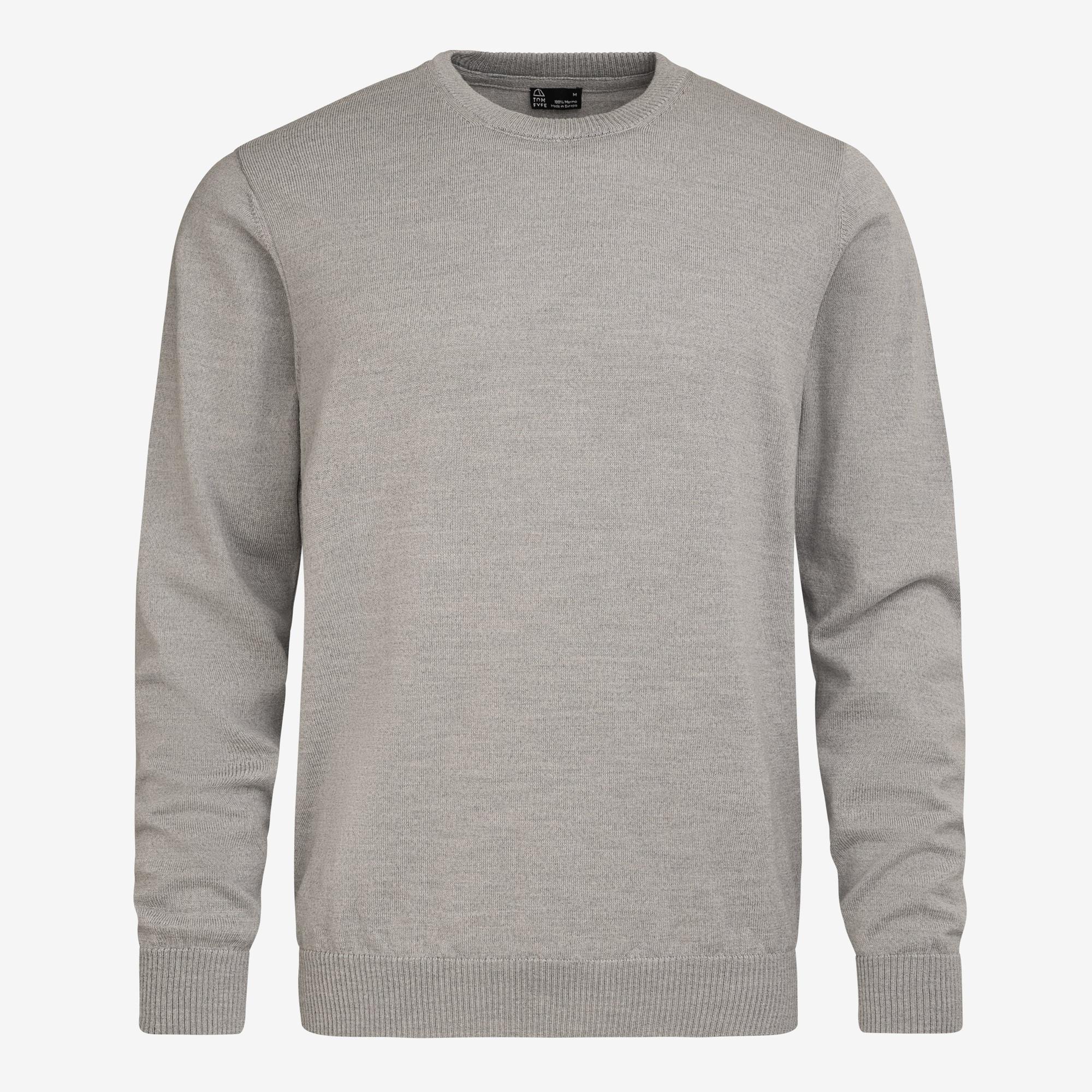 TOM FYFE Merino Herren Crewneck Rundhals-Pullover in Gray Melange, Hollowman-Frontansicht 