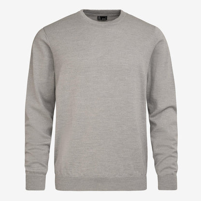 TOM FYFE Merino Herren Crewneck Rundhals-Pullover in Gray Melange, Hollowman-Frontansicht 