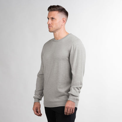 TOM FYFE Merino Herren Crewneck Rundhals-Pullover in Gray Melange, Seitenansicht 