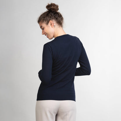 TOM FYFE Merino Damen Crewneck Rundhals-Pullover in Midnight Blue, Rückansicht 