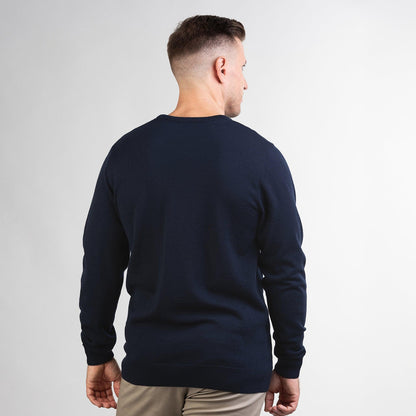 TOM FYFE Merino Herren Crewneck Rundhals-Pullover in Midnight Blue, Rückansicht 