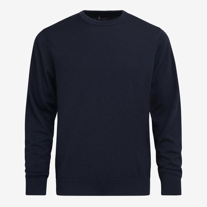 TOM FYFE Merino Herren Crewneck Rundhals-Pullover in Midnight Blue, Hollowman-Frontansicht 