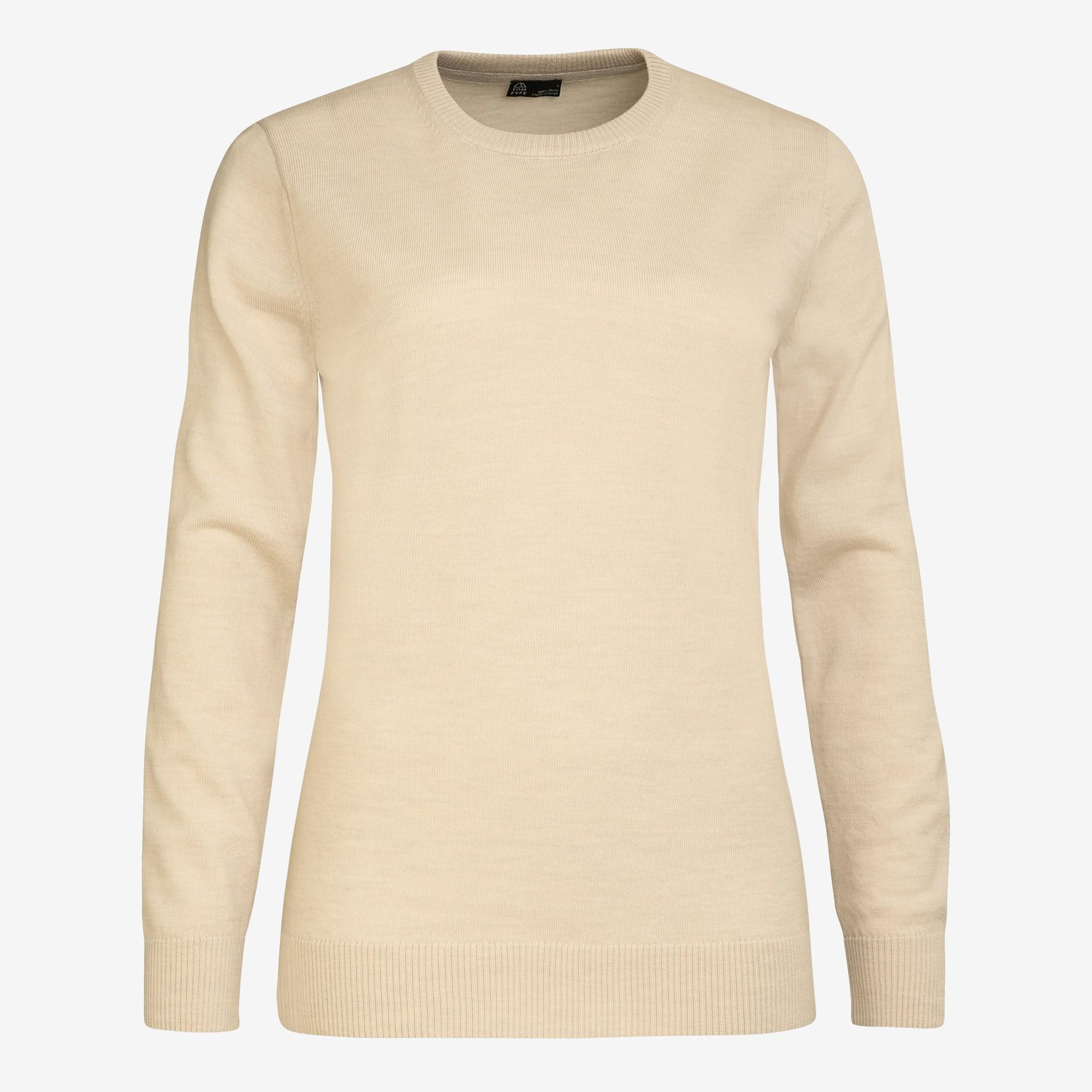 TOM FYFE Merino Damen Crewneck Rundhals-Pullover in Pearl White, Hollowman-Frontansicht 