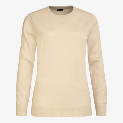 TOM FYFE Merino Damen Crewneck Rundhals-Pullover in Pearl White, Hollowman-Frontansicht 