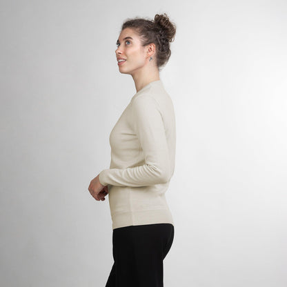 TOM FYFE Merino Damen Crewneck Rundhals-Pullover in Wollweiß, Seitenansicht 