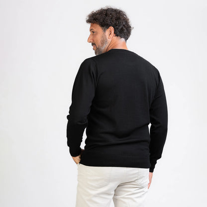 TOM FYFE Merino Herren Crewneck Rundhals-Pullover in Schwarz, Rückansicht 
