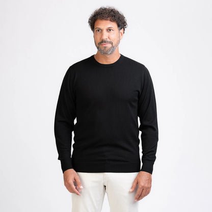 TOM FYFE Merino Herren Crewneck Rundhals-Pullover in Schwarz, Frontansicht 