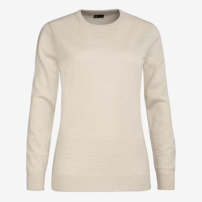 TOM FYFE Merino Damen Crewneck Rundhals-Pullover in Pearl White, Hollowman-Frontansicht 