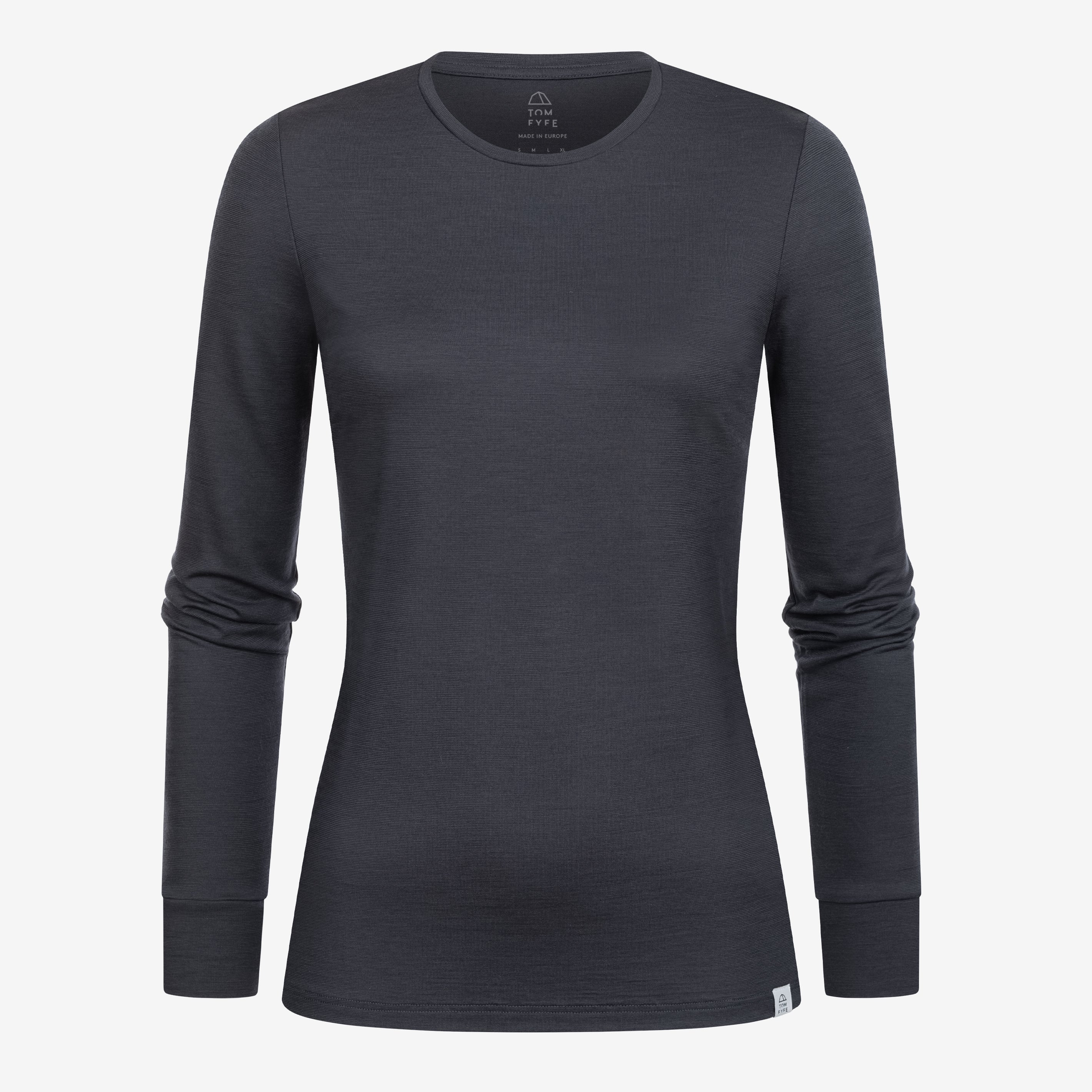Merino Damen Langarmshirt Frontansicht von Tom Fyfe in Anthrazit 
