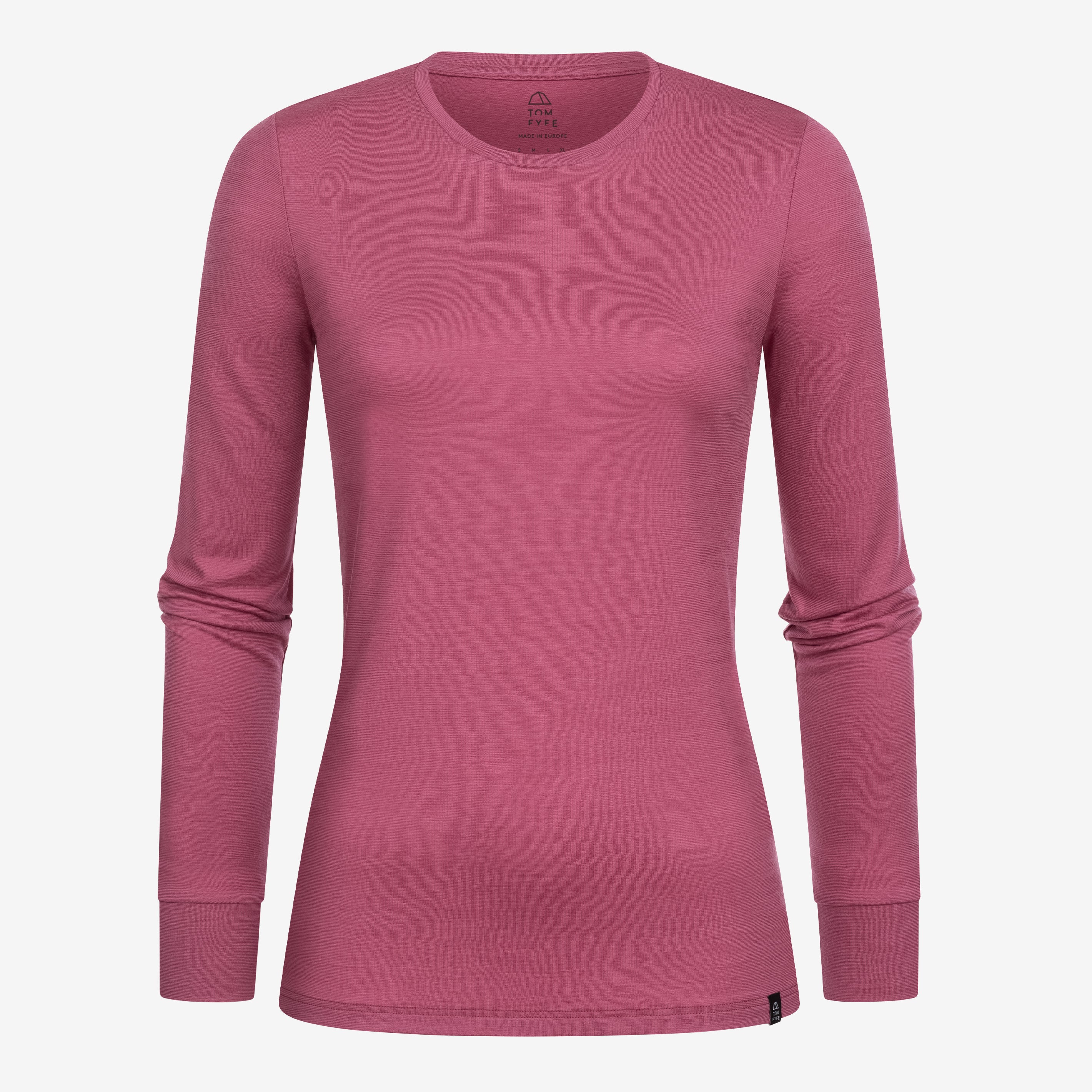 Merino Damen Langarmshirt Frontansicht von Tom Fyfe in Brombeere 