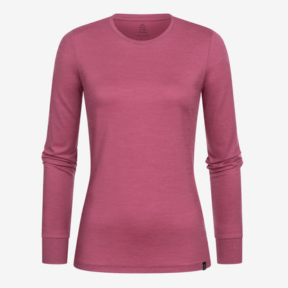 Merino Damen Langarmshirt Frontansicht von Tom Fyfe in Brombeere 