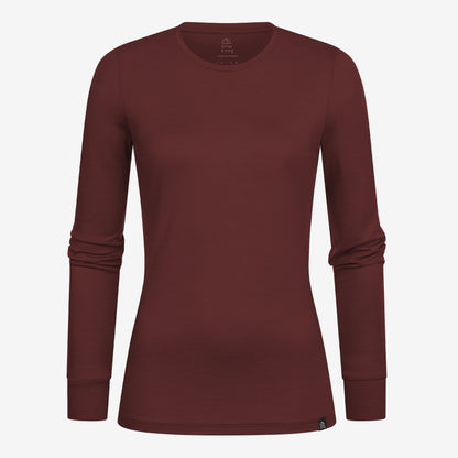 Merino Damen Langarmshirt Frontansicht von Tom Fyfe in Burgundy 