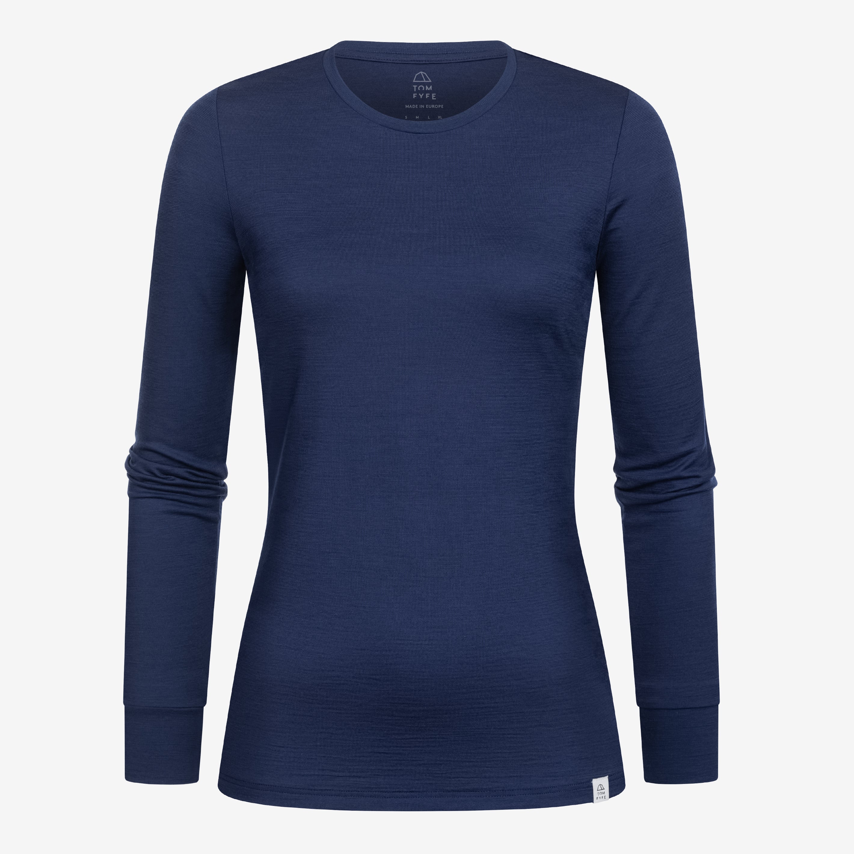 Merino Damen Langarmshirt Frontansicht von Tom Fyfe in Marine 