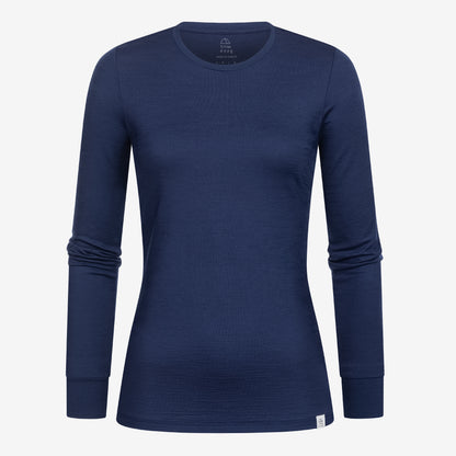 Merino Damen Langarmshirt Frontansicht von Tom Fyfe in Marine 