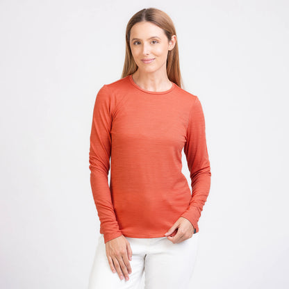 TOM FYFE Merino Damen Langarmshirt in Terracotta, Vorderansicht 