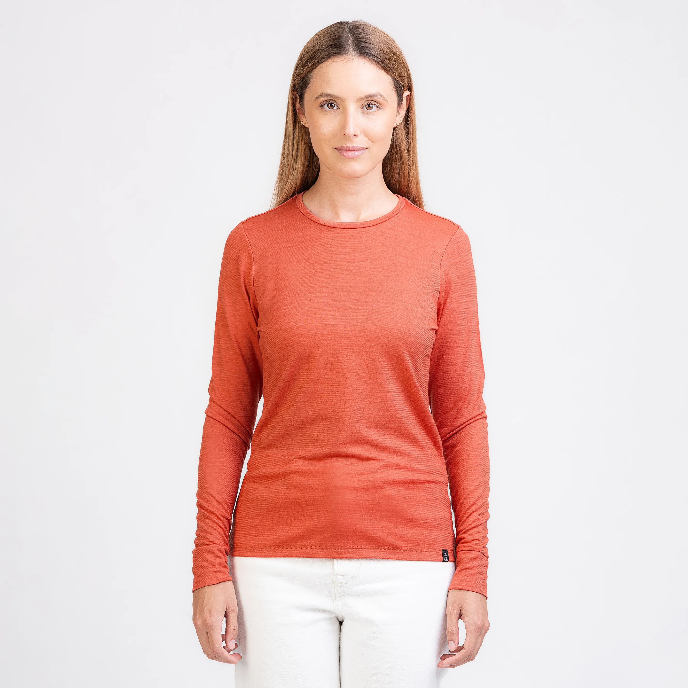 TOM FYFE Merino Damen Langarmshirt in Terracotta, Vorderansicht 
