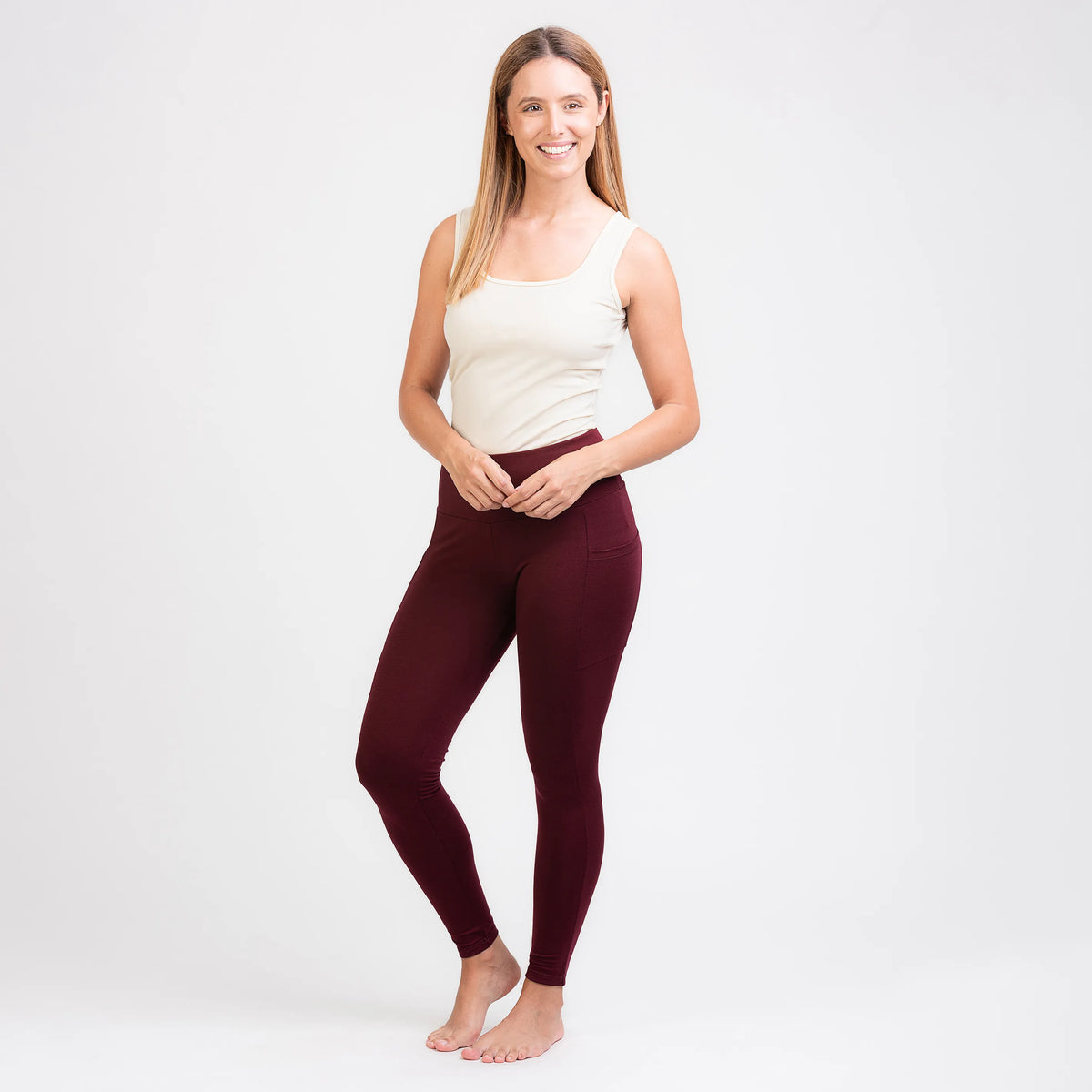 Merino Damen Stretch 240 Leggings Frontansicht 2 von TOM FYFE in Burgundy TF424203 