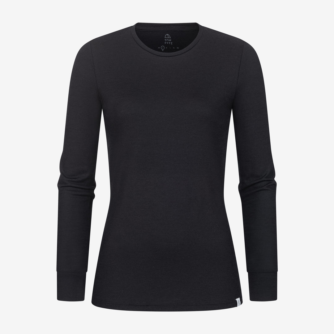 Merino Damen Langarmshirt Frontansicht von Tom Fyfe in Schwarz #farbe_schwarz