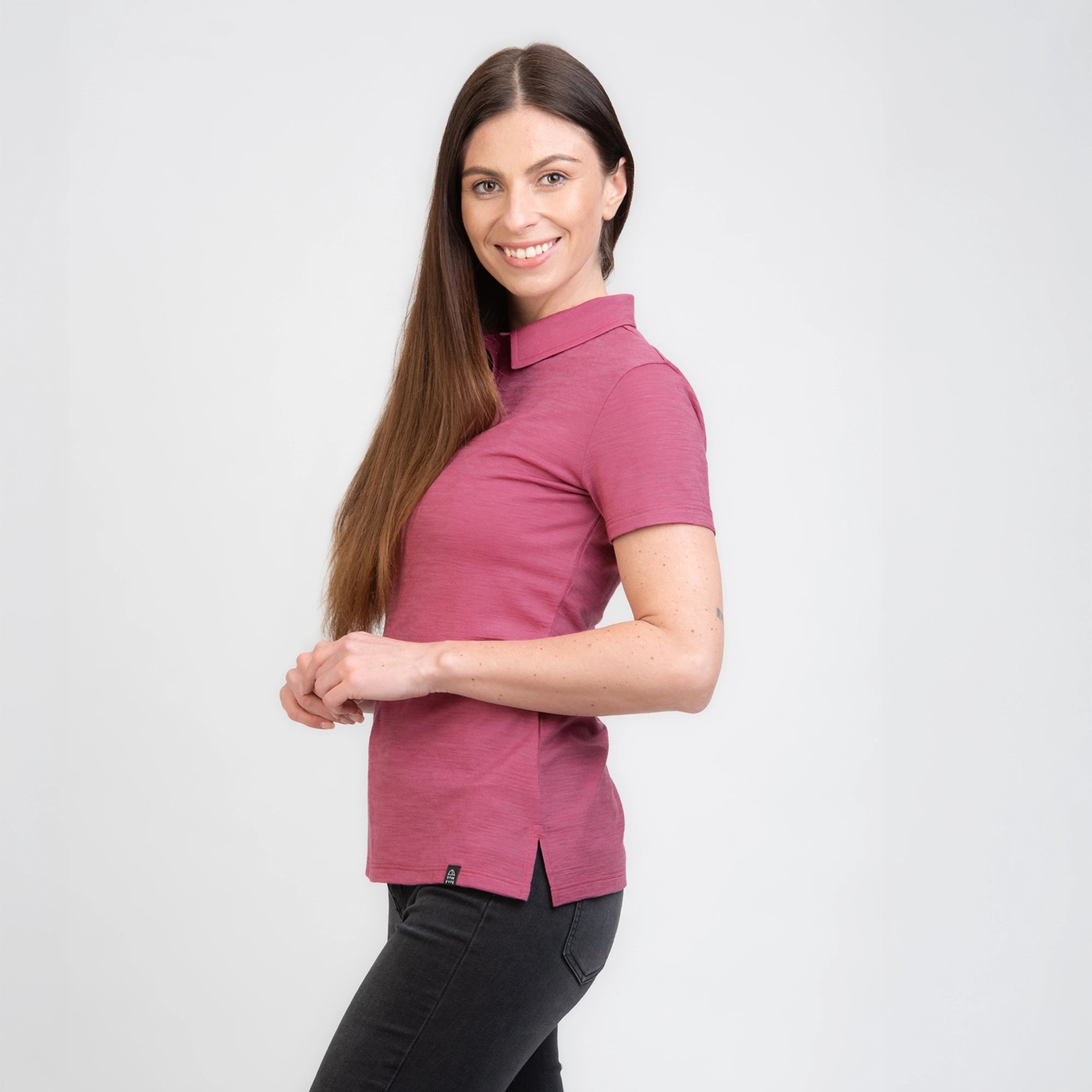 TOM FYFE Merino Damen Polo-Shirt Brombeere Seitenansicht TF222202 