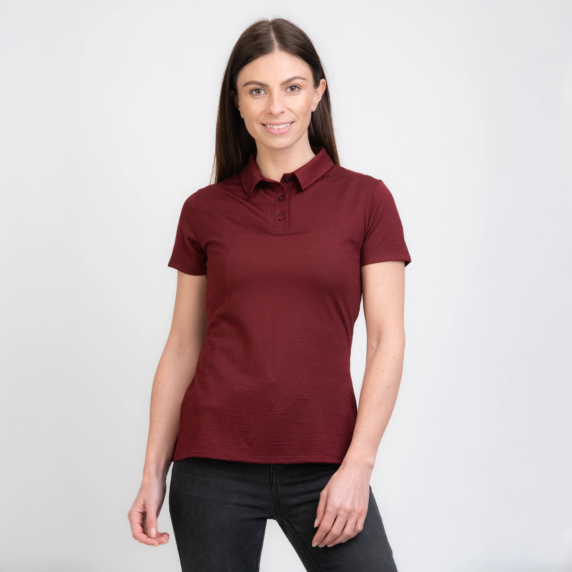 TOM FYFE Merino Damen Polo-Shirt Burgundy Frontansicht TF222202 
