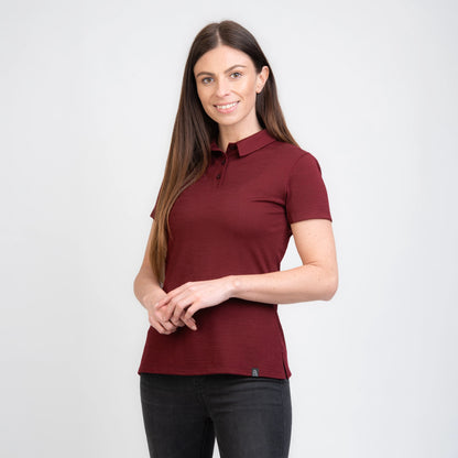TOM FYFE Merino Damen Polo-Shirt Burgundy Front Detail TF222202 