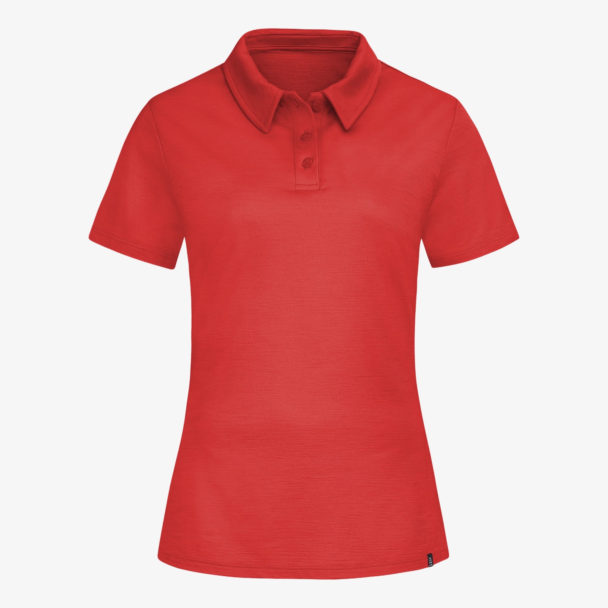 Merino Polo Damen Frontansicht von TOM FYFE in Coral Red 