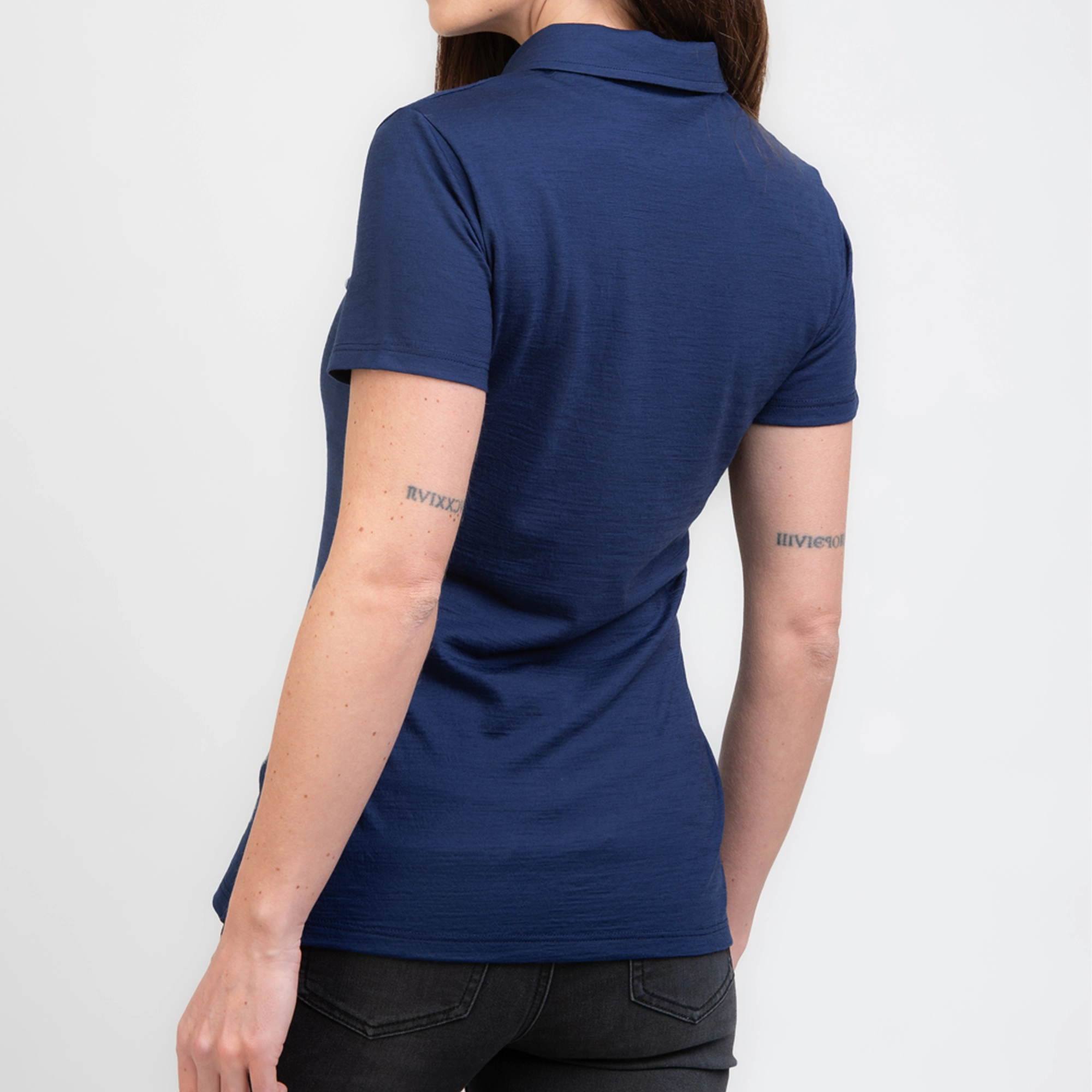 TOM FYFE Merino Damen Polo-Shirt Marine Rückenansicht TF222202 