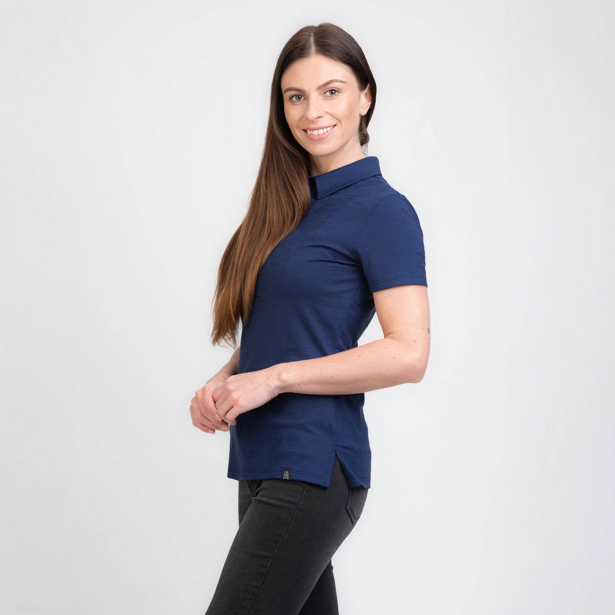 TOM FYFE Merino Damen Polo-Shirt Marine Seitenansicht TF222202 