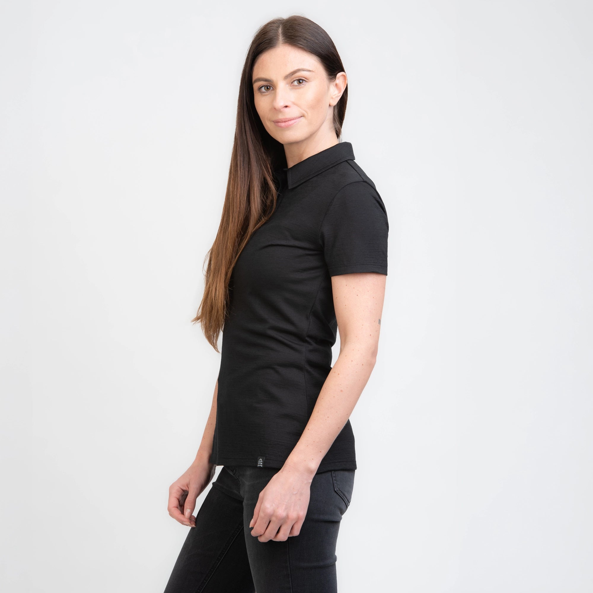 TOM FYFE Merino Damen Polo-Shirt Schwarz Seitenansicht TF222202 