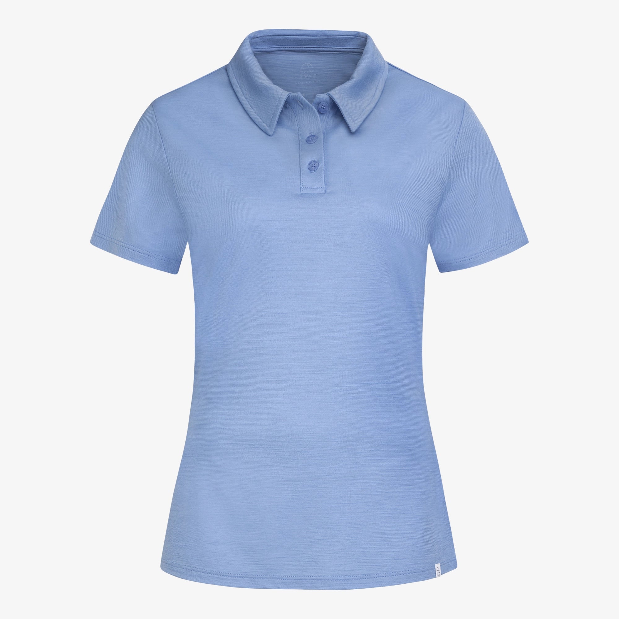 Merino Polo Damen Frontansicht von TOM FYFE in Steel Blue 