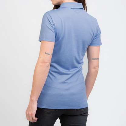 TOM FYFE Merino Damen Polo-Shirt Steel Blue Rückenansicht TF222202 
