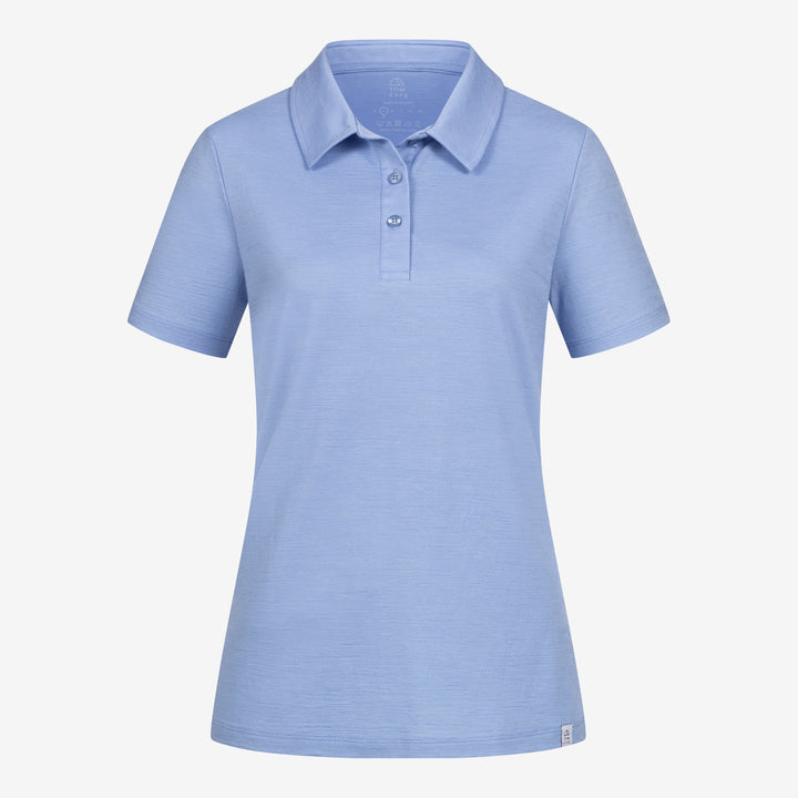 Merino Polo Damen Frontansicht von TOM FYFE in Steelblue #farbe_steelblue