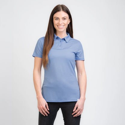 TOM FYFE Merino Damen Polo-Shirt Steel Blue Frontansicht TF222202 