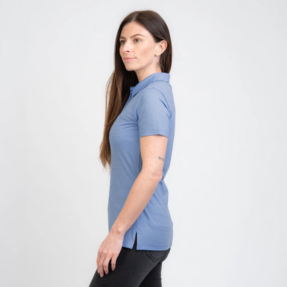 TOM FYFE Merino Damen Polo-Shirt Steel Blue Seitenansicht TF222202 