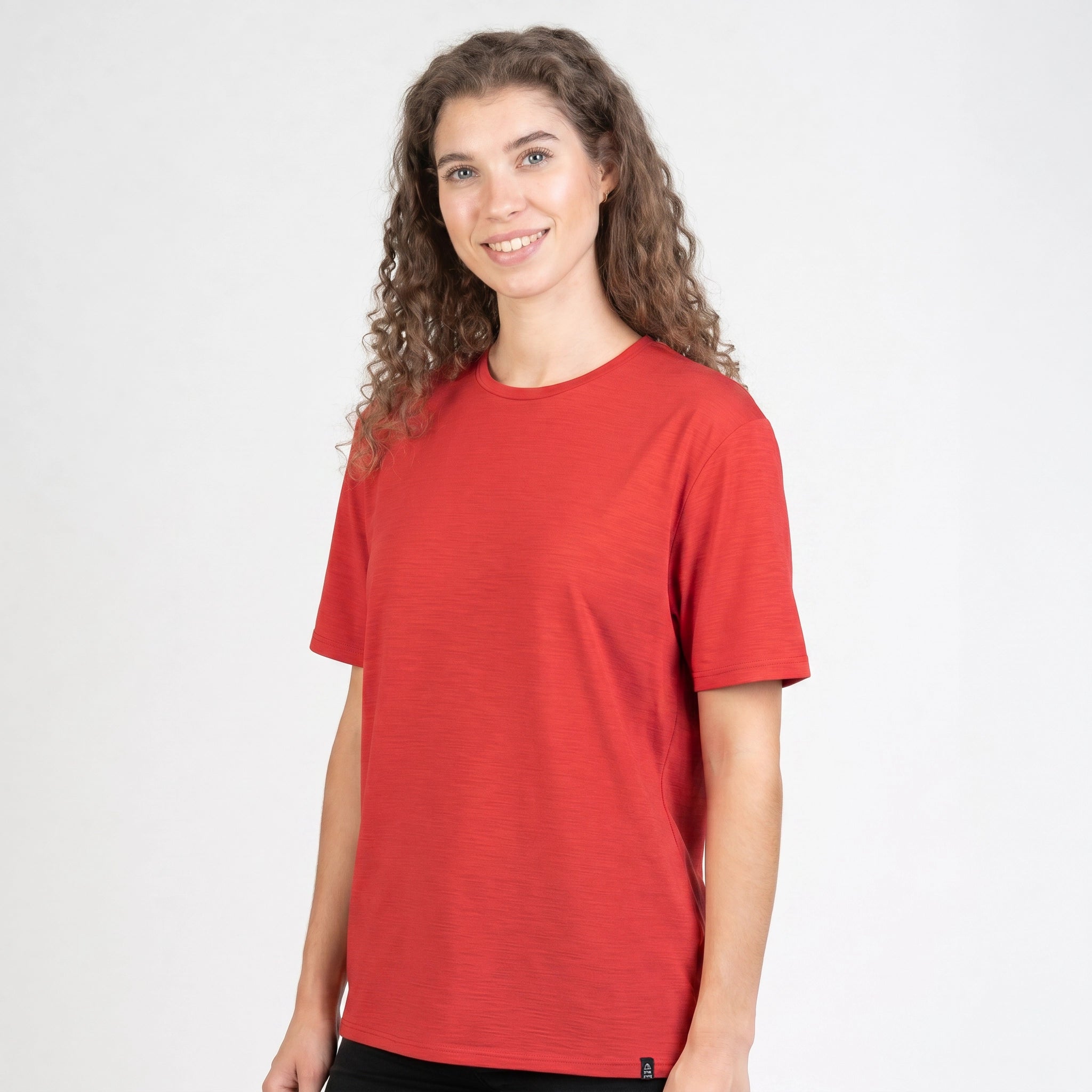 Merino T-Shirt Regular Fit Damen Frontansicht von TOM FYFE in Coral Red 