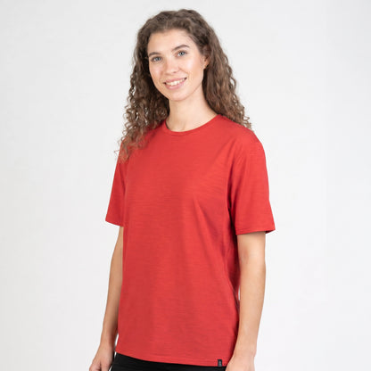 Merino T-Shirt Regular Fit Damen Frontansicht von TOM FYFE in Coral Red 
