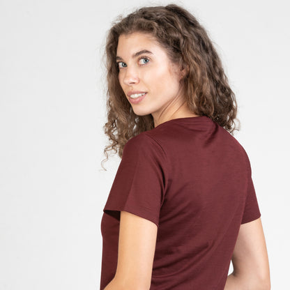 Tom Fyfe Merino Damen Slim Fit T-Shirt in Burgundy, Seitenansicht 