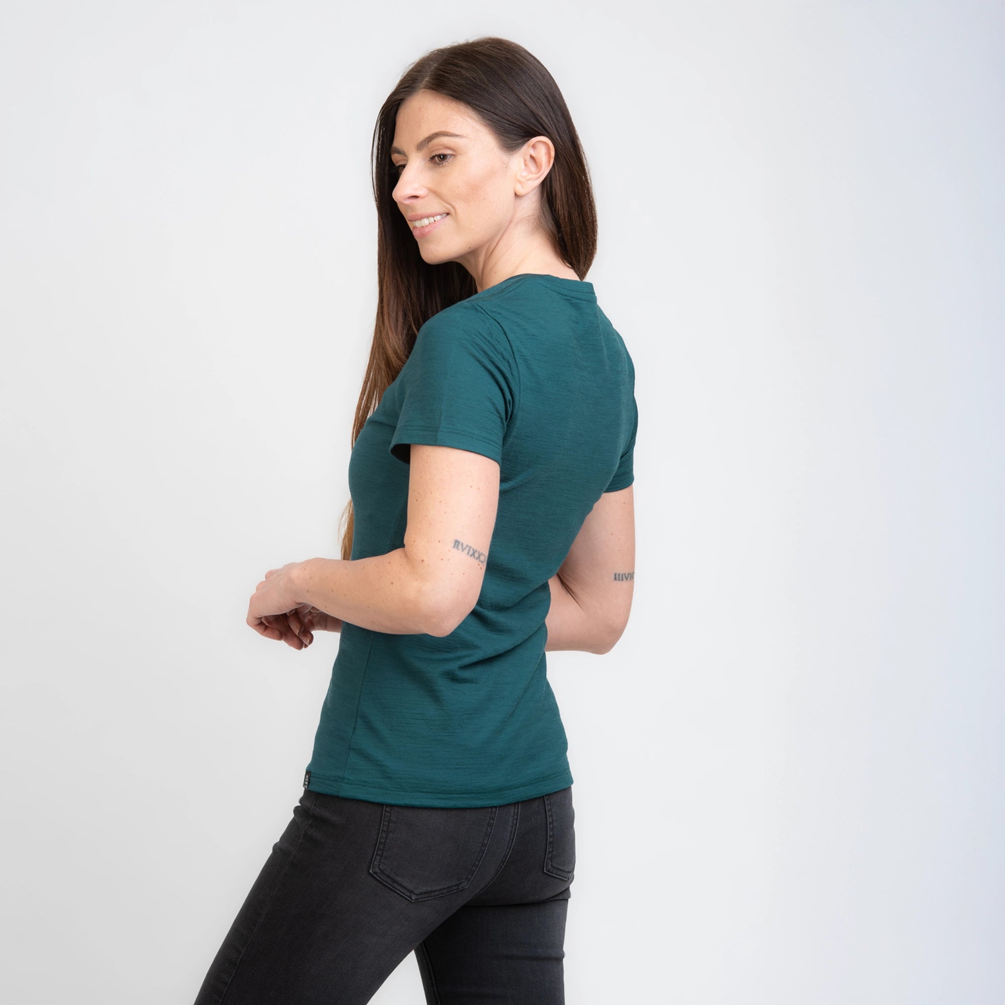 TOM FYFE Merino Damen T-Shirt Slim Fit in Deep Teal, Seitenansicht TF202002 