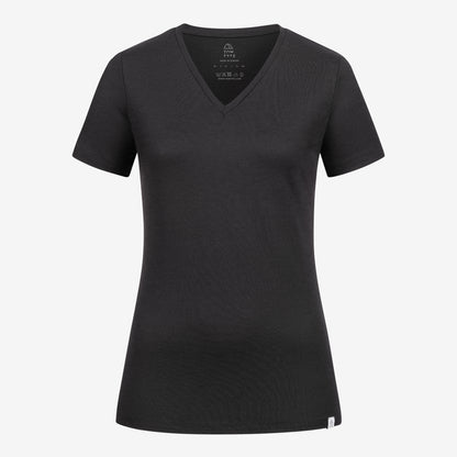Merino Damen Shirt mit V-Ausschnitt Frontansicht von Tom Fyfe in Schwarz 
