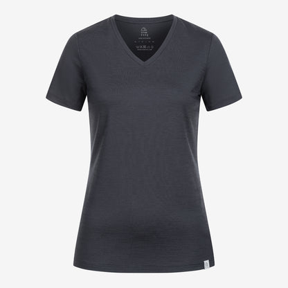 Merino Damen Shirt mit V-Ausschnitt von Tom Fyfe in Anthrazit Frontansicht 