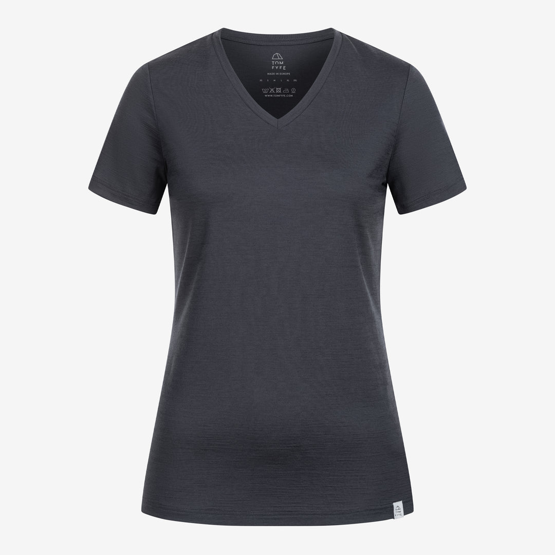 Merino Damen Shirt mit V-Ausschnitt von Tom Fyfe in Anthrazit Frontansicht #farbe_anthrazit