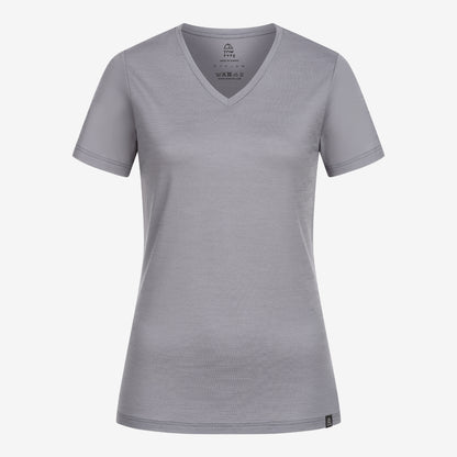 Merino Damen Shirt mit V-Ausschnitt von Tom Fyfe  in Hellgrau Frontansicht 