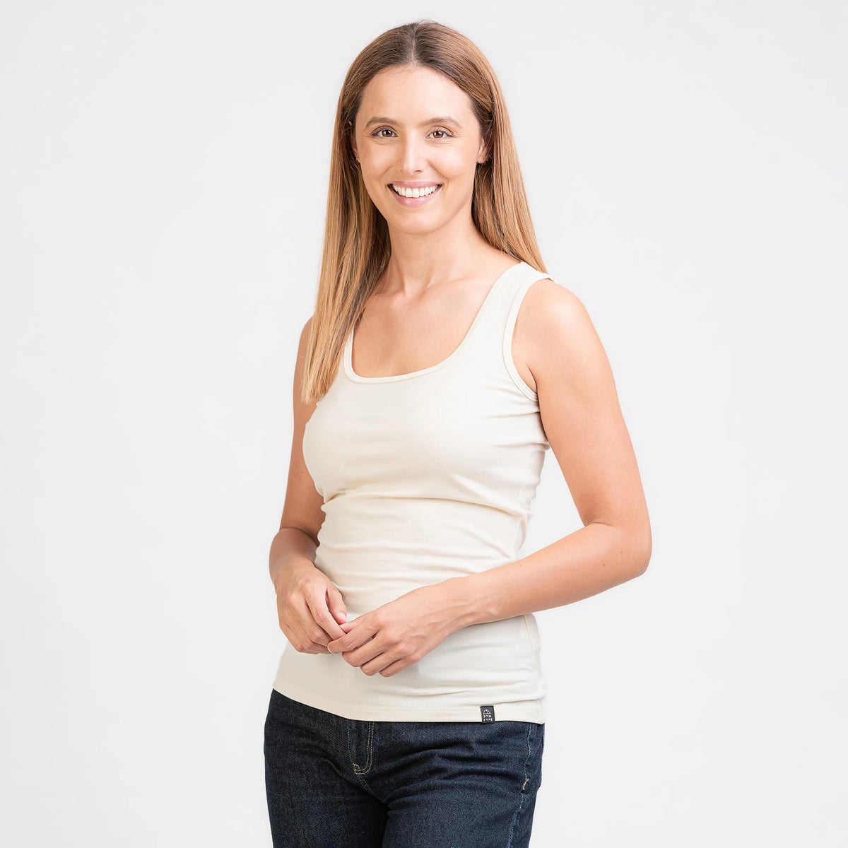 TOM FYFE Merino Damen Stretch 240 Tank Top in Cream White, Seitenansicht TF202009 