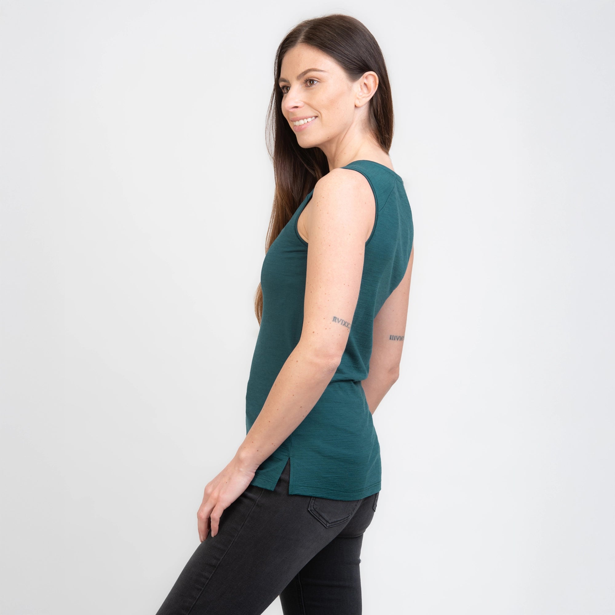 TOM FYFE Merino Damen Tank Top in Deep Teal, Seitenansicht TF202007 